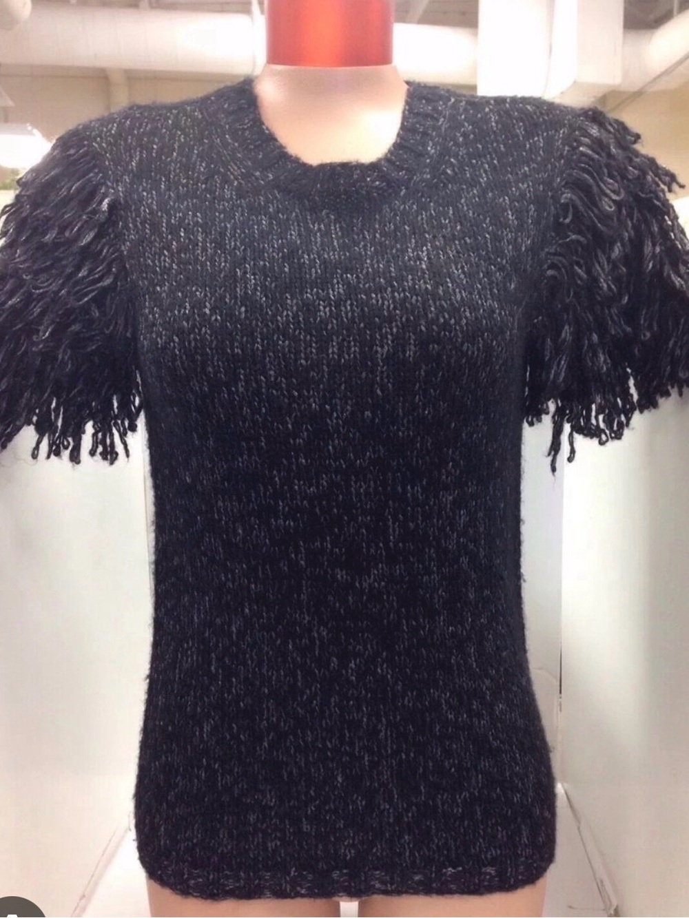 Jason Wu for TSE Black Knit Short Sleeve Fringe Sweater